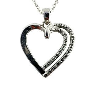 Real Diamond Prime Art & Jewel Chip Heart Love Gift Silver Tone 18" Necklace